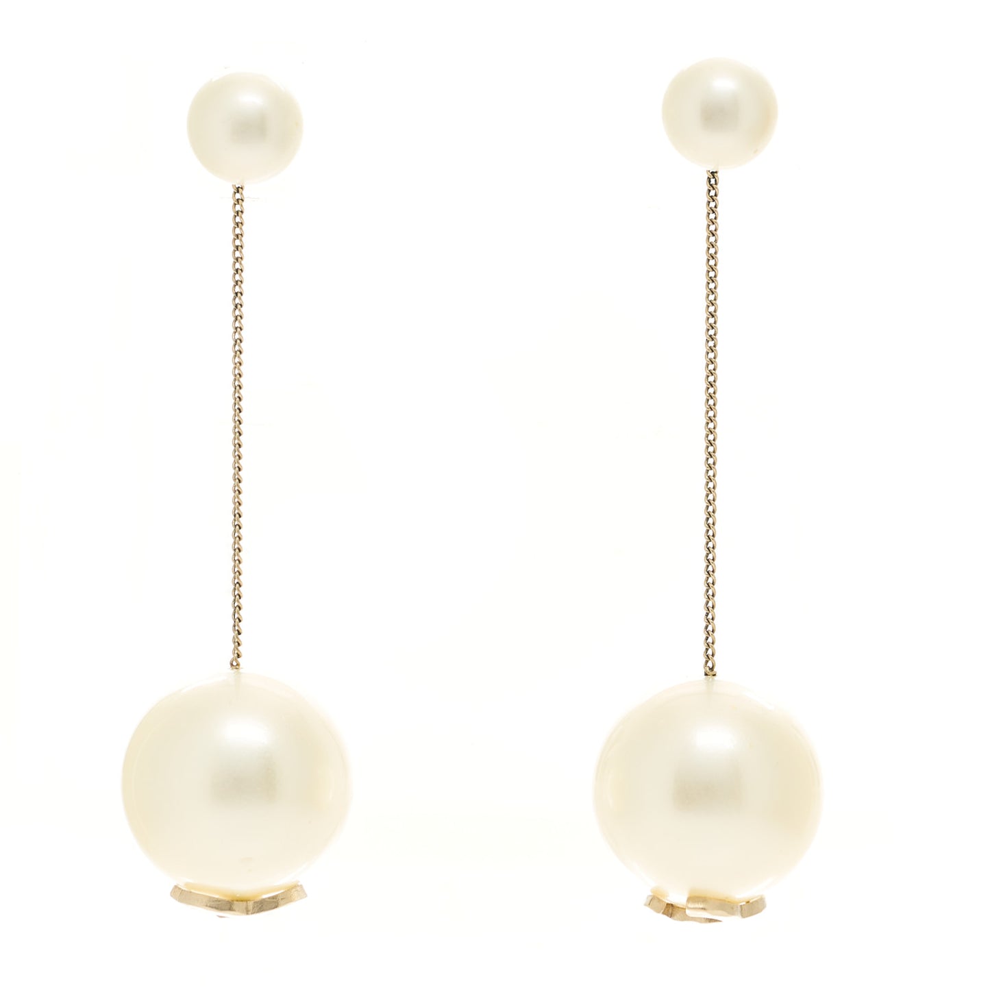 Pearl CC Chain Drop Earrings Gold
