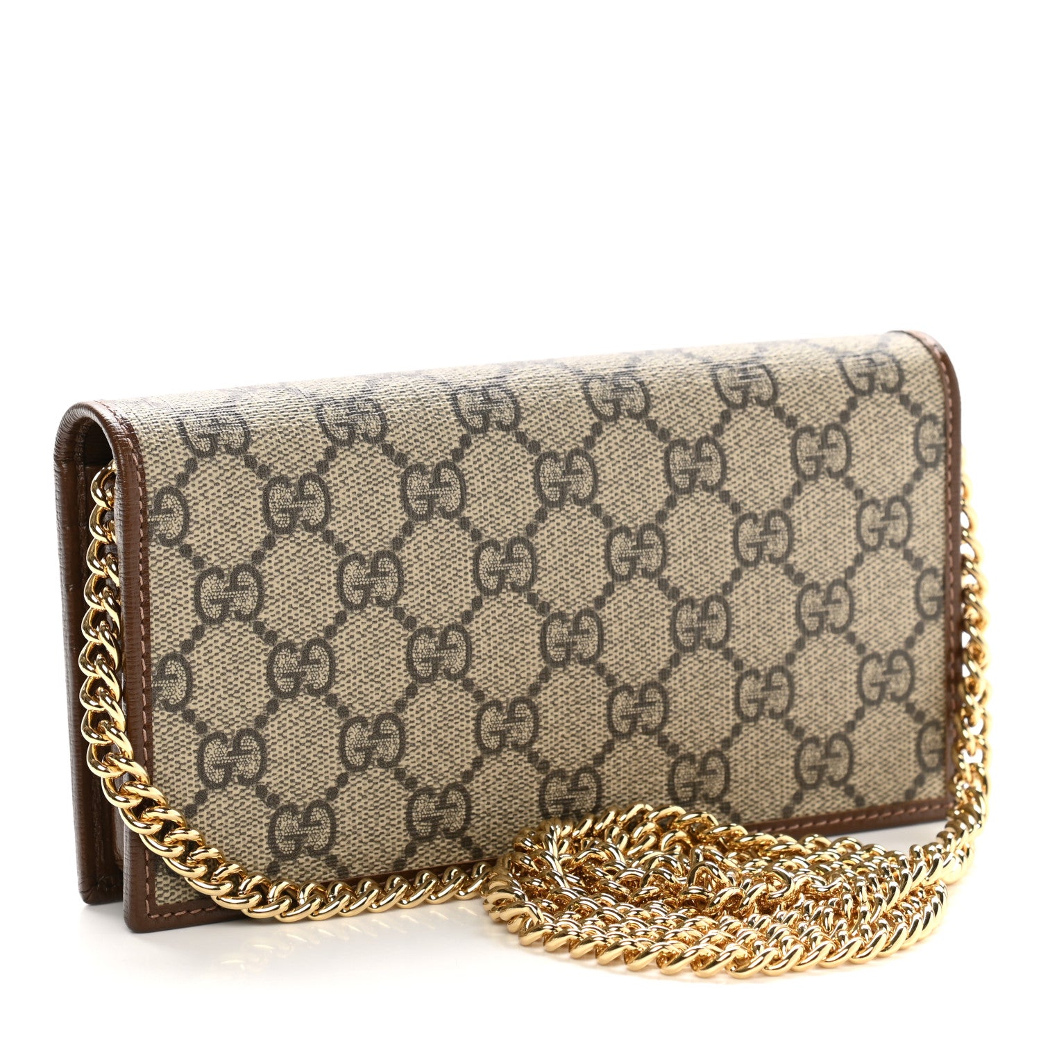 Gucci GG Supreme Monogram Azalea Calfskin Horsebit 1955 Wallet On Chain Beige Ebony Brown Sugar 3 of 11