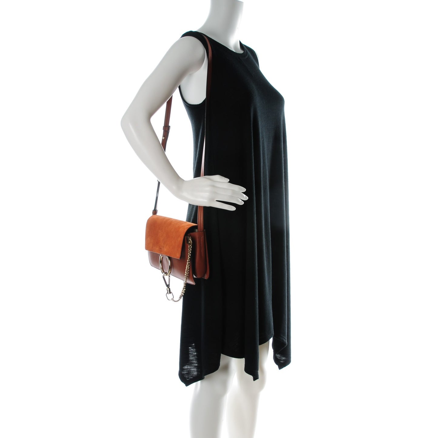 Suede Calfskin Small Faye Shoulder Bag Tobacco