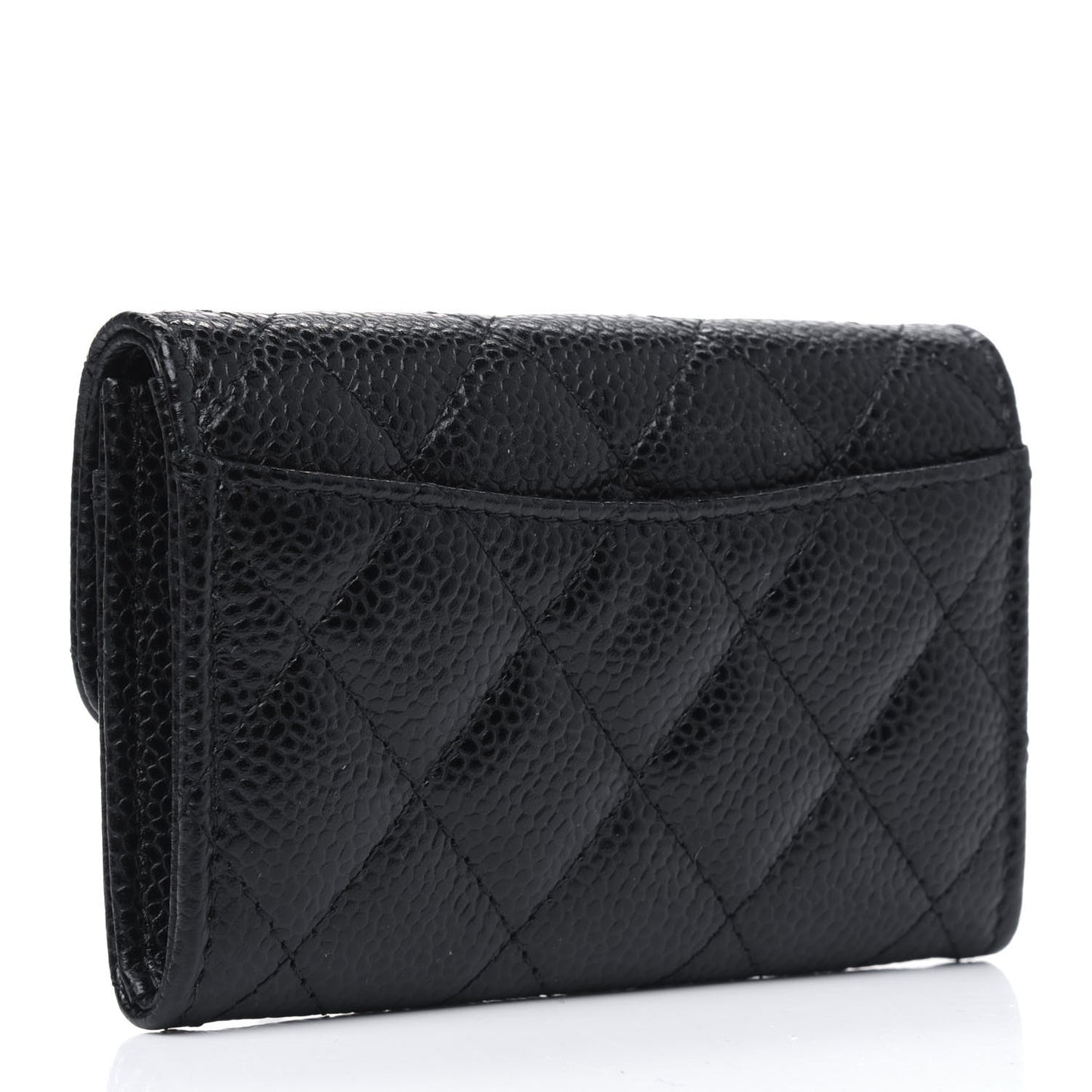 Caviar Quilted Flap Card Holder Wallet Black
