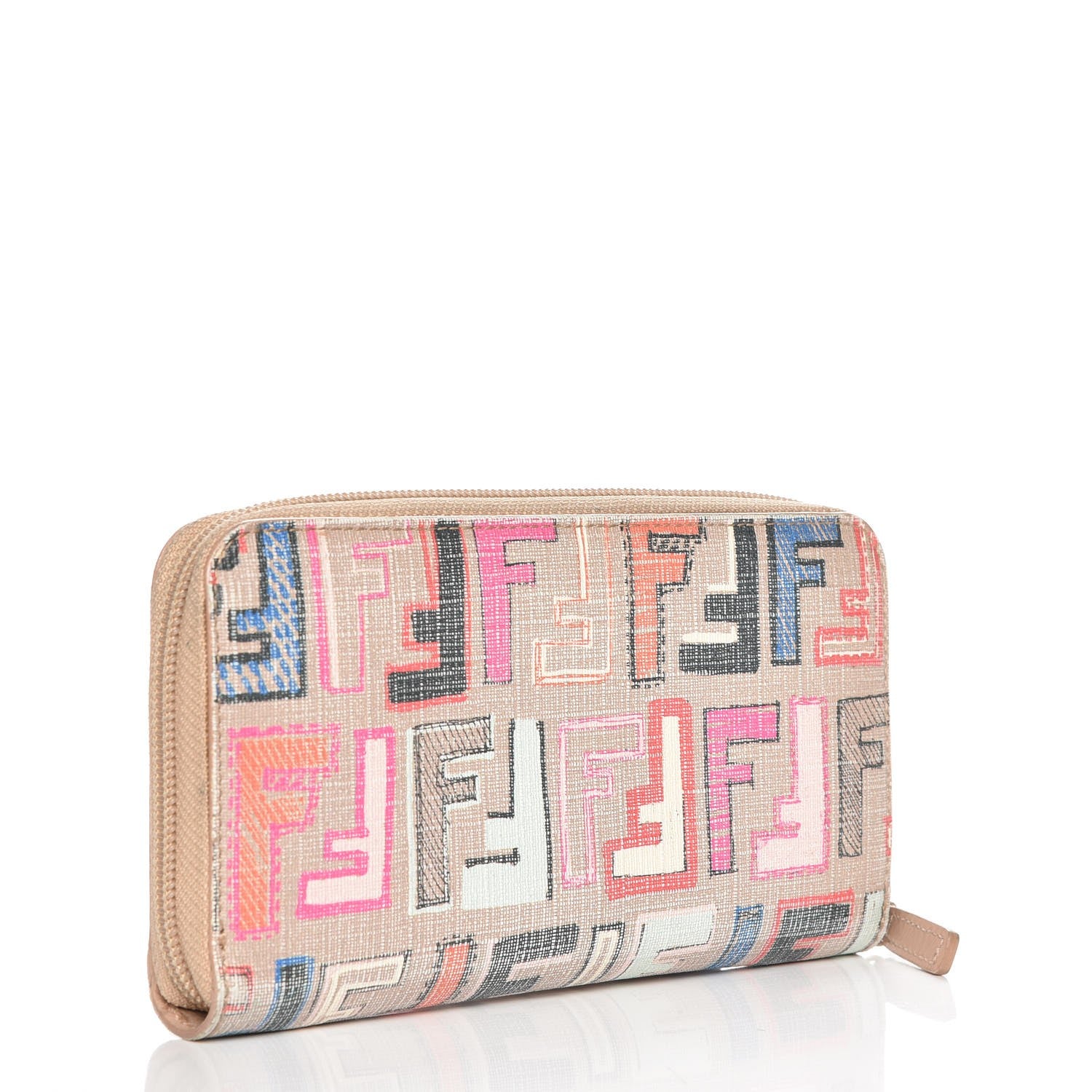 Fendi Zucca Spalmati Vitello FF Multicolor Zip Around Wallet Beige Multicolor Cipria 3 of 10