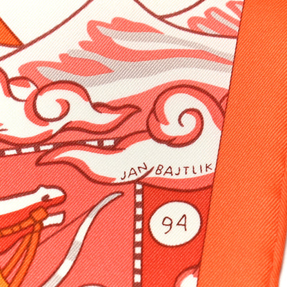 Hermes Silk L'Epopee D'Hermes Detail Scarf 70 Orange Gris Perle 5 of 5