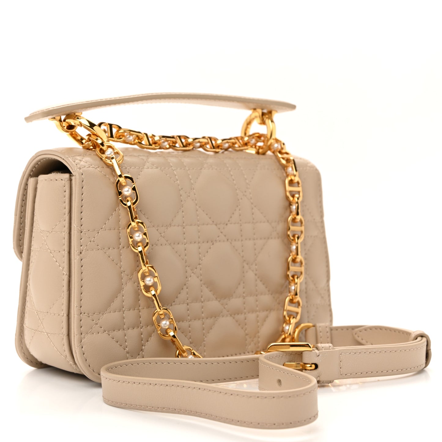 Lambskin Cannage Mini Jolie Top Handle Bag Beige