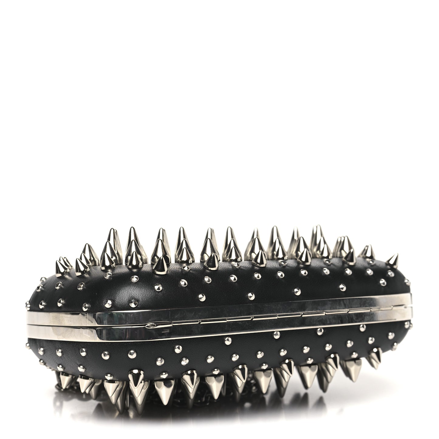 Calfskin Spike Studded Knuckle Box Clutch Black