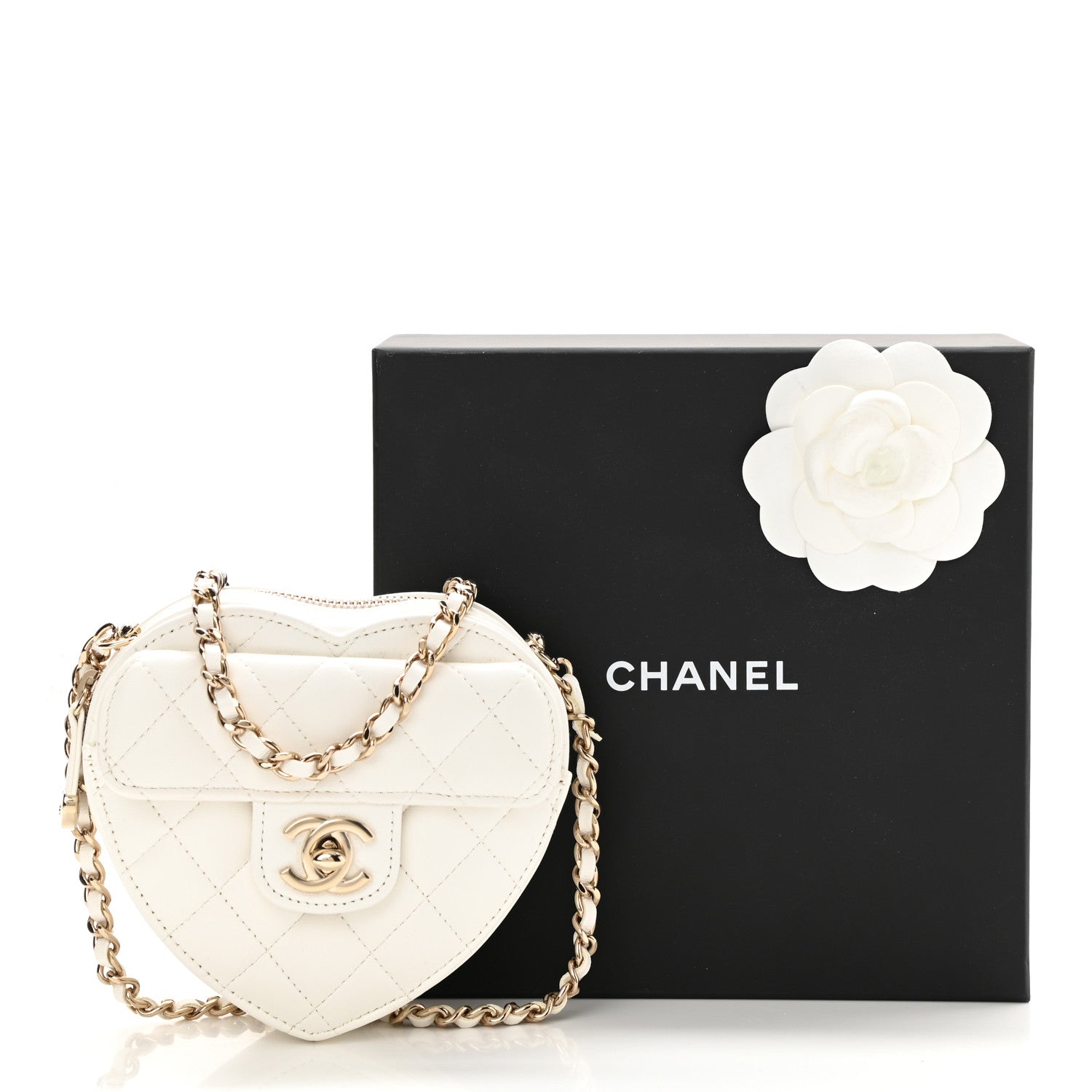 Chanel Lambskin Quilted CC In Love Heart Clutch With Chain White 8 of 10
