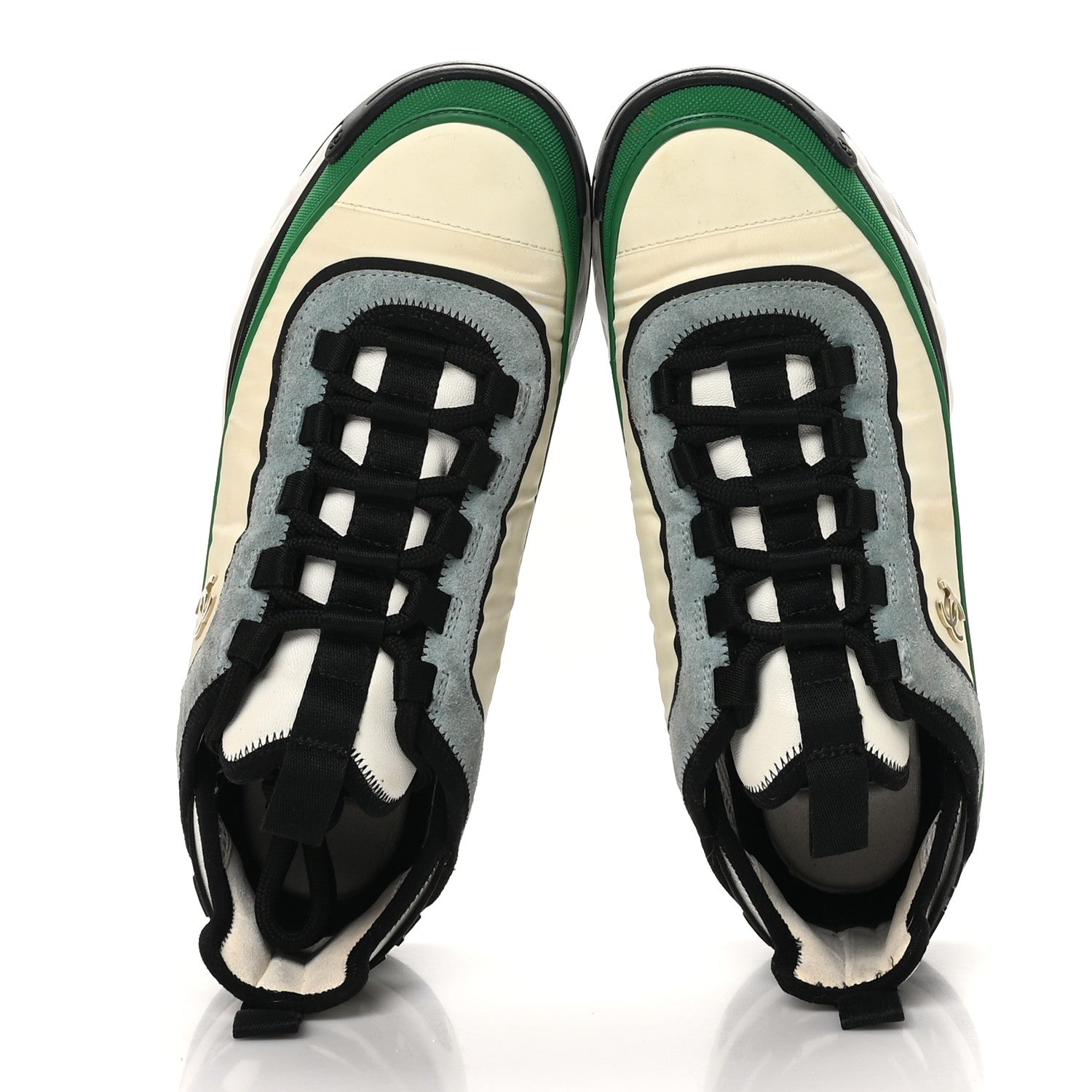 Chanel Suede Calfskin Mixed Fibers CC Sneakers 39 Ivory Green Light Blue 38 Ivory Green Light Blue 2 of 11