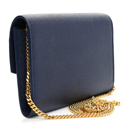 Saint Laurent Grain De Poudre Uptown Chain Wallet Charron Blue 4 of 9