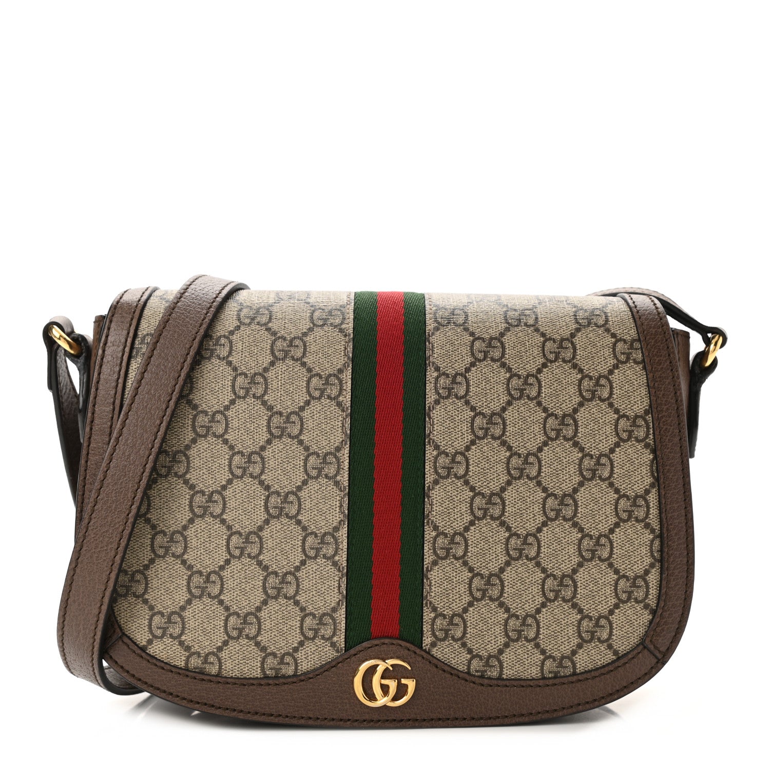 Gucci GG Supreme Monogram Web Small Ophidia Flap Messenger Bag Brown 1 of 10