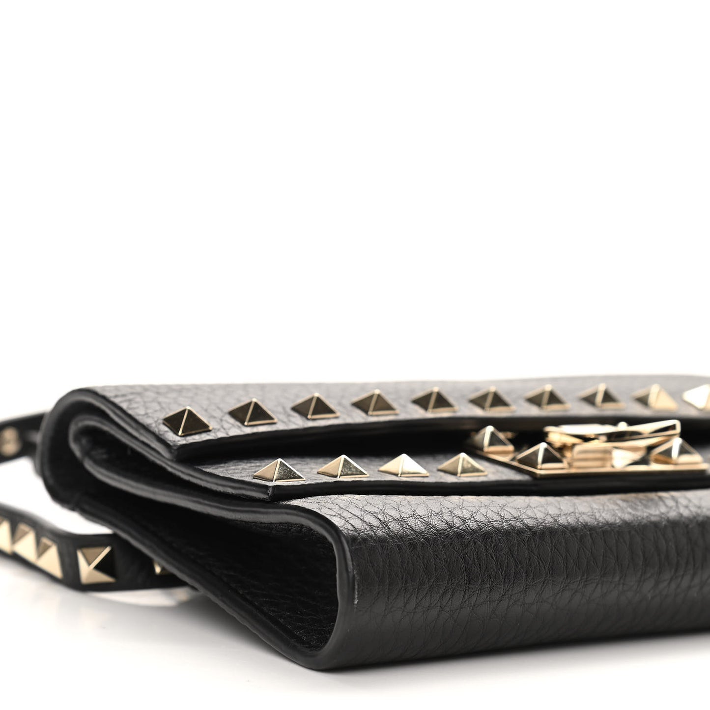 Grainy Calfskin Rockstud Double Flap Crossbody Bag Black