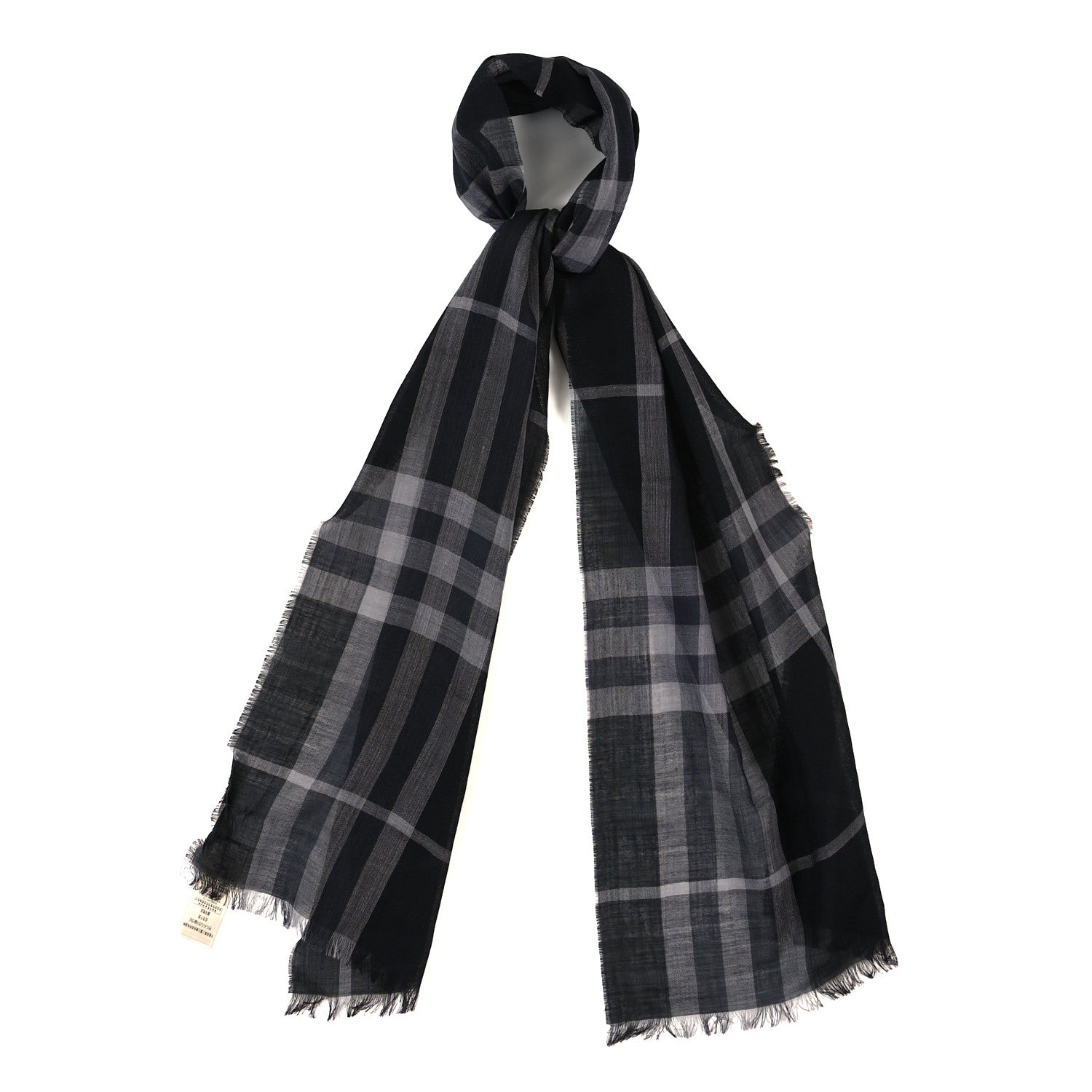 Burberry Wool Silk Gauze Giant Check Scarf Black 1 of 4