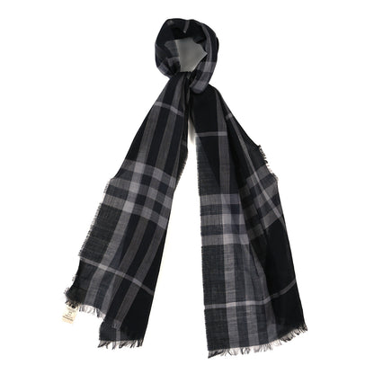 Burberry Wool Silk Gauze Giant Check Scarf Black 1 of 4