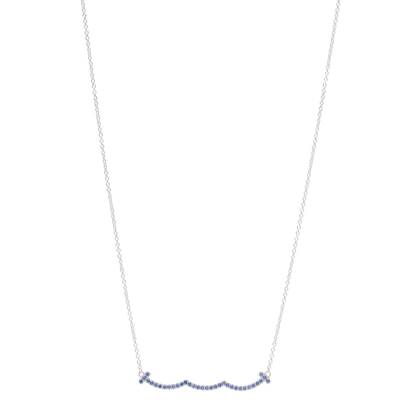 18K White Gold Blue Sapphire Wave Pendant Necklace