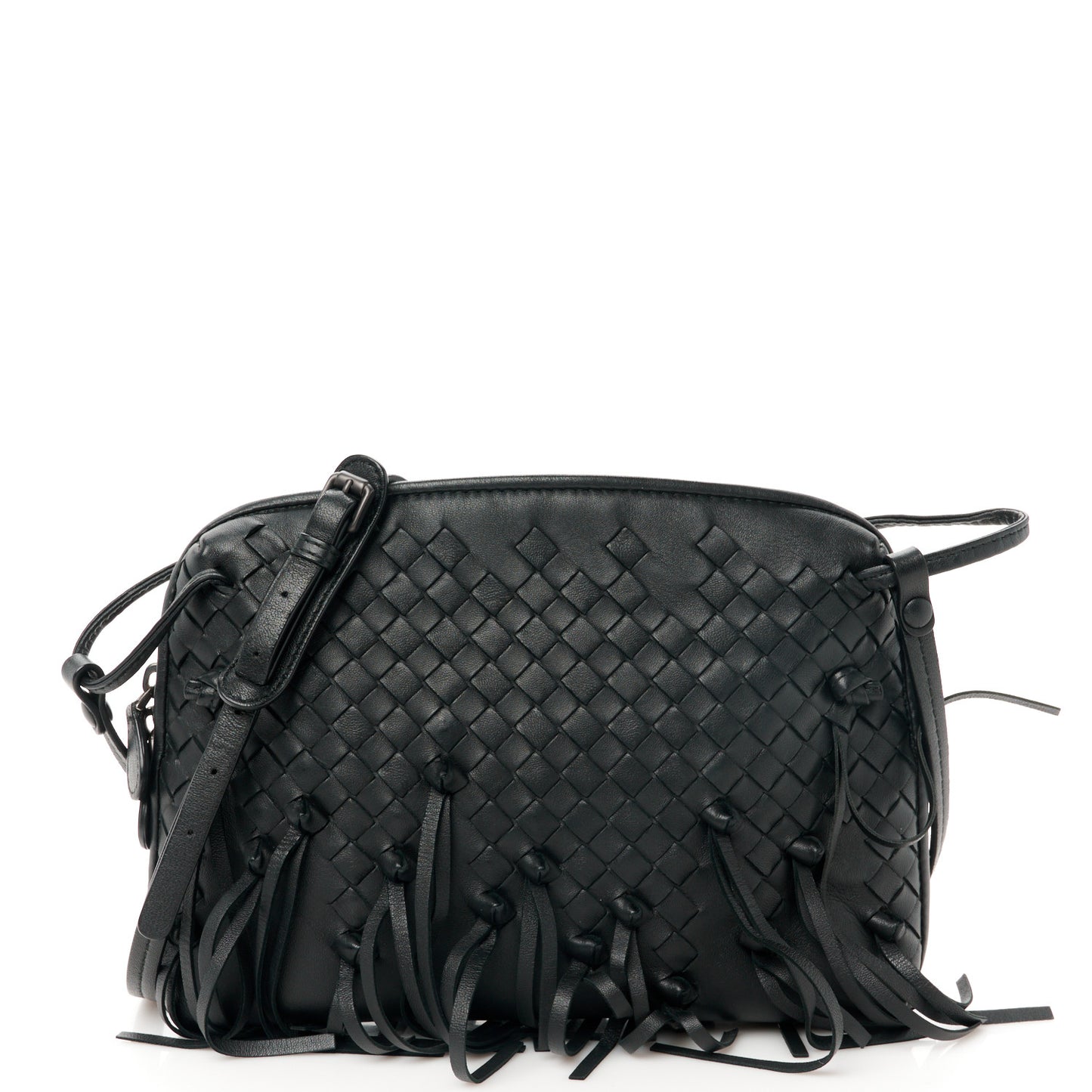 Nappa Intrecciato Fringe Nodini Crossbody Messenger Black