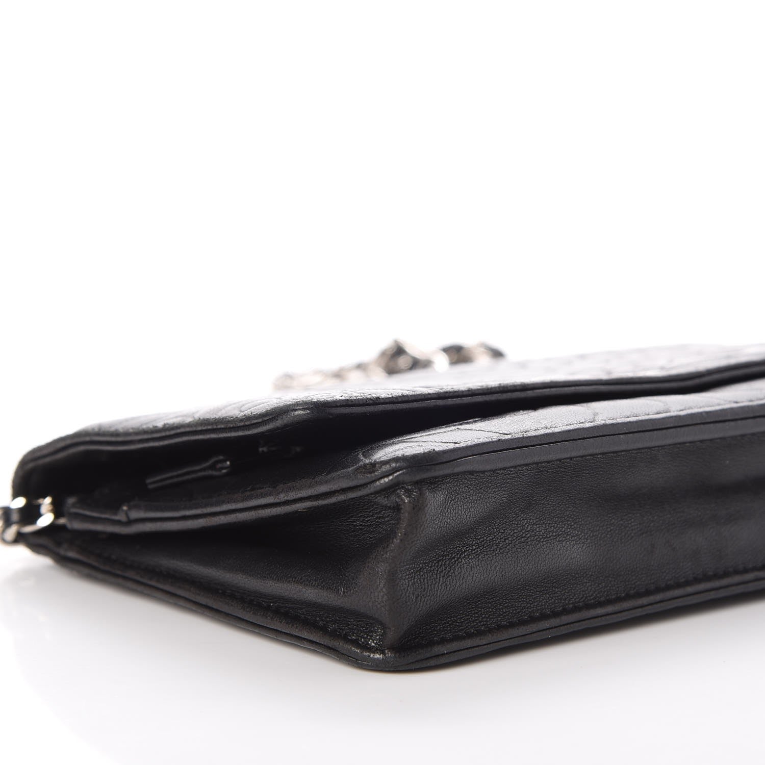 Chanel Lambskin Camellia Embossed Wallet on Chain WOC Black 14 of 17