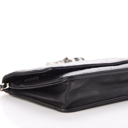 Chanel Lambskin Camellia Embossed Wallet on Chain WOC Black 14 of 17