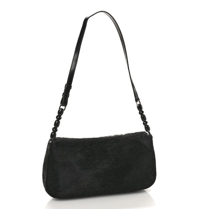 Christian Dior Embellished Pony Hair Maris Pearl Shoulder Bag Black Silver 3 of 8