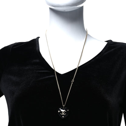 Chanel Resin Crystal CC Heart Necklace Black Gold 2 of 5