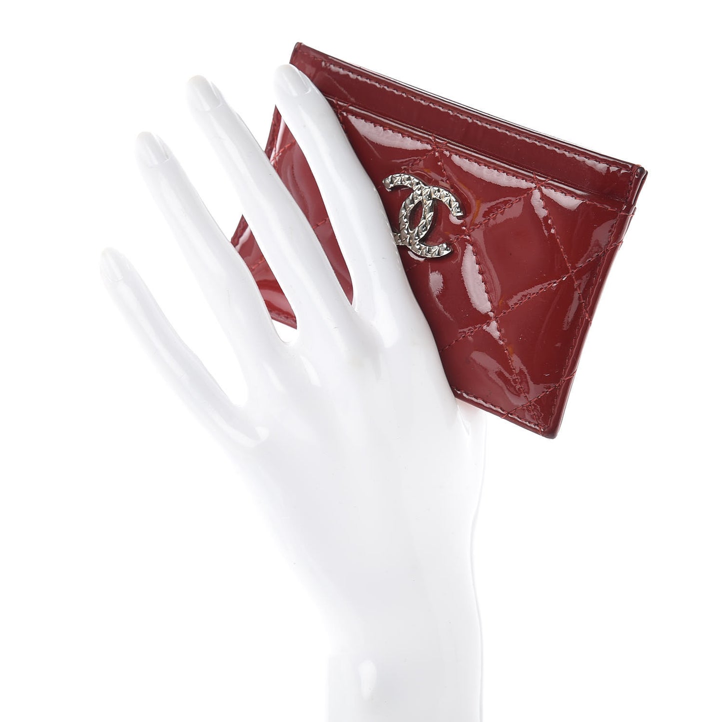 Patent Quilted Brilliant Card Holder Red