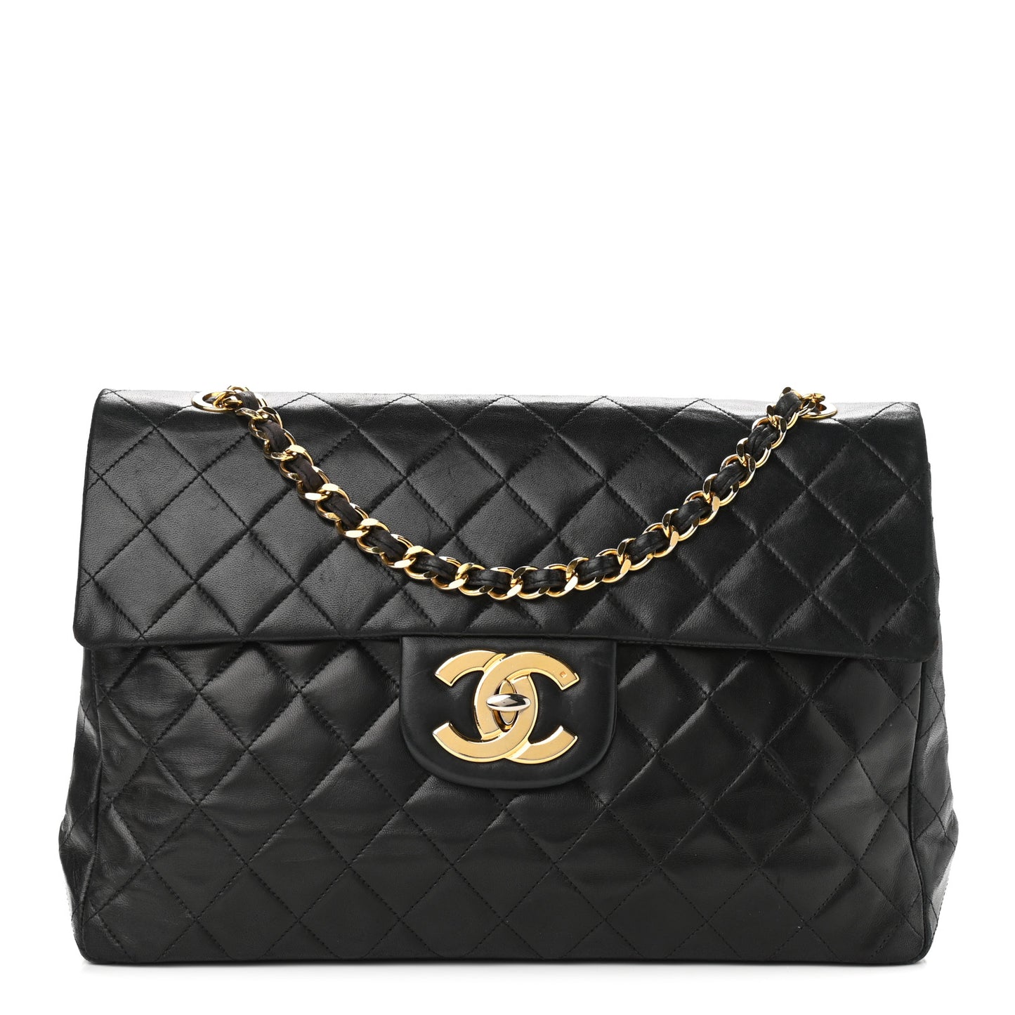 Lambskin Quilted XL Jumbo Single Flap Black
