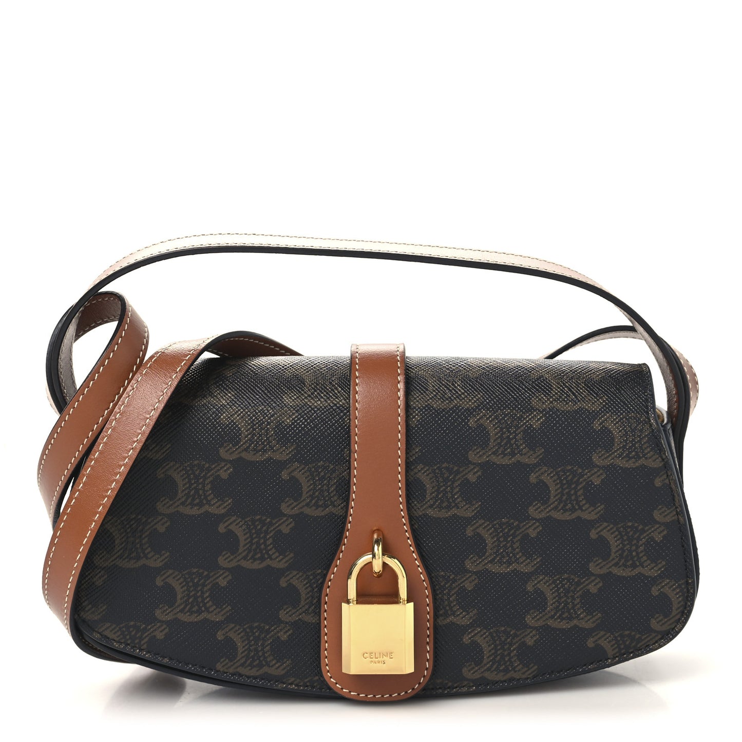 Triomphe Canvas Calfskin Tabou Clutch on Strap Tan