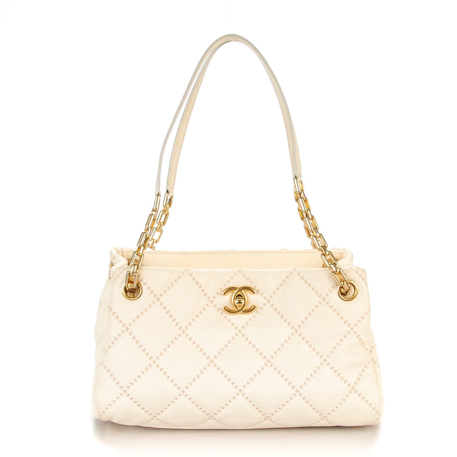Chanel Calfskin Quilted Retro Chain Tote Ivory 1 of 7