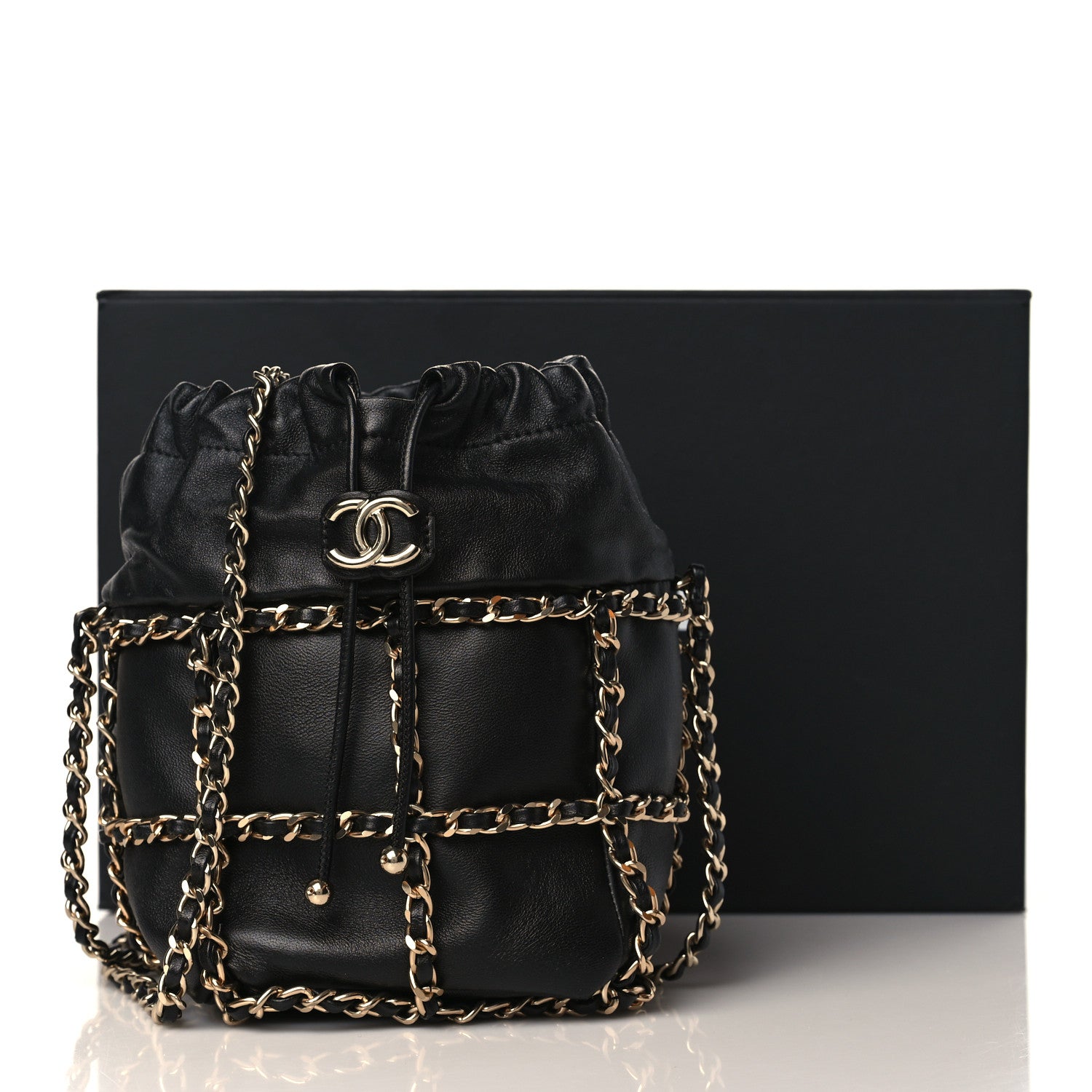 Chanel Lambskin Bucket Chain Drawstring Bag Black 10 of 10