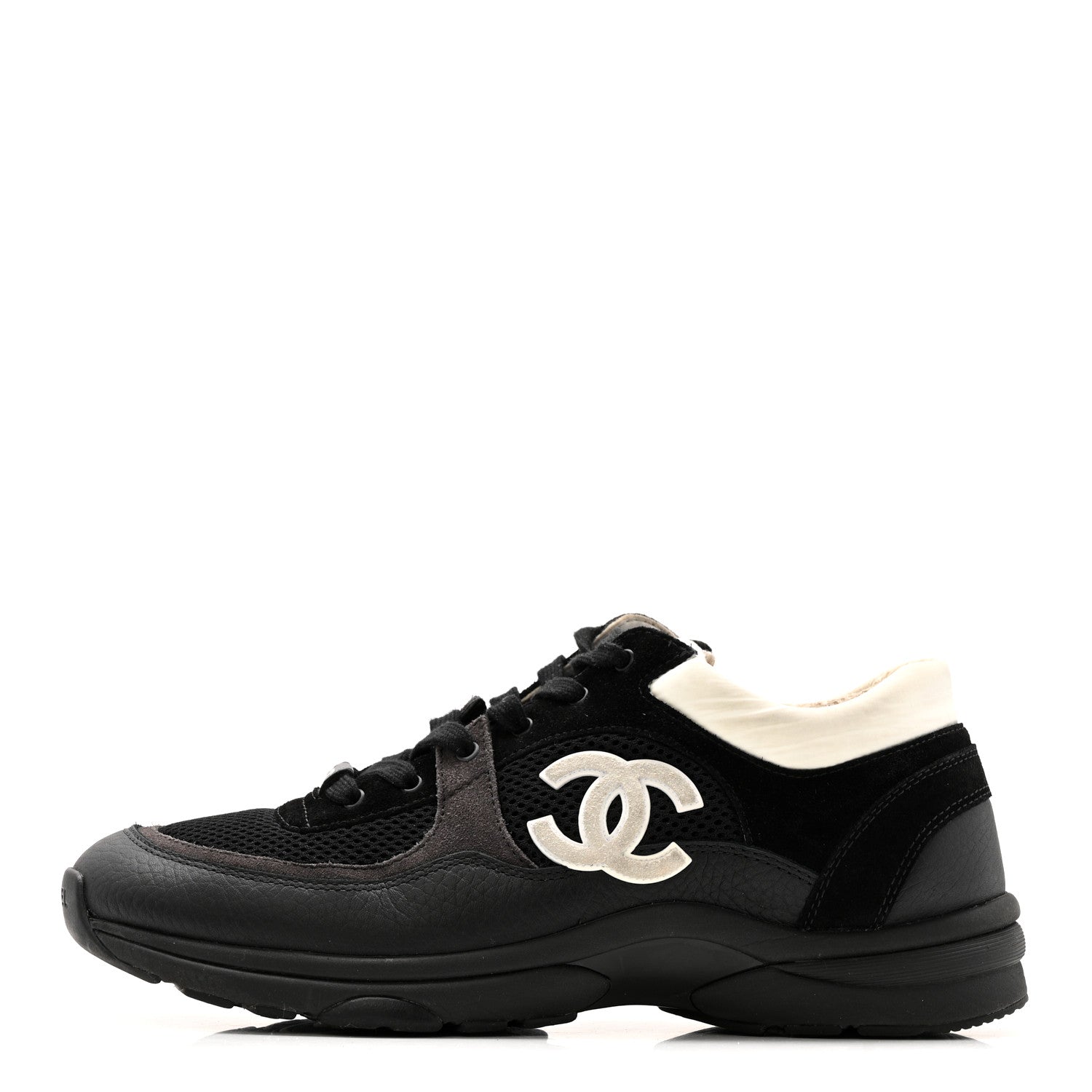 Chanel Mesh Suede Grained Calfskin Womens CC Sneakers 41 Black White 1 of 14