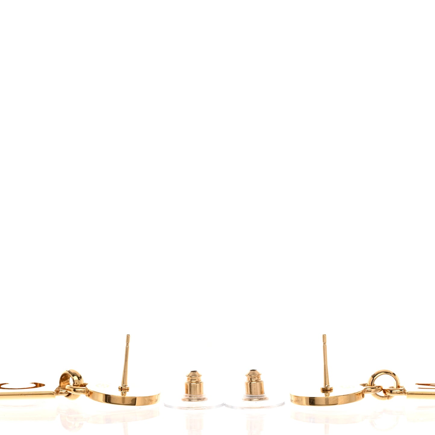 Metal Enamel Cha-Nel Logo Drop Earrings Gold White