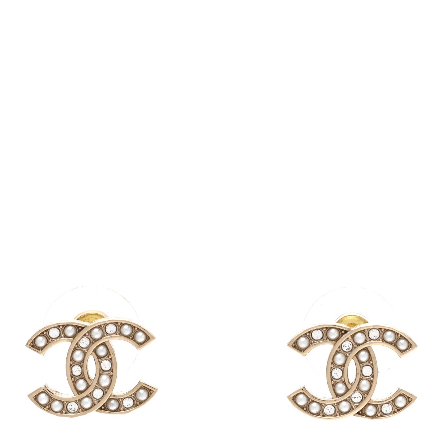 Crystal Pearl CC Earrings Gold