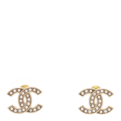 Chanel Crystal Pearl CC Earrings Gold 1 of 5