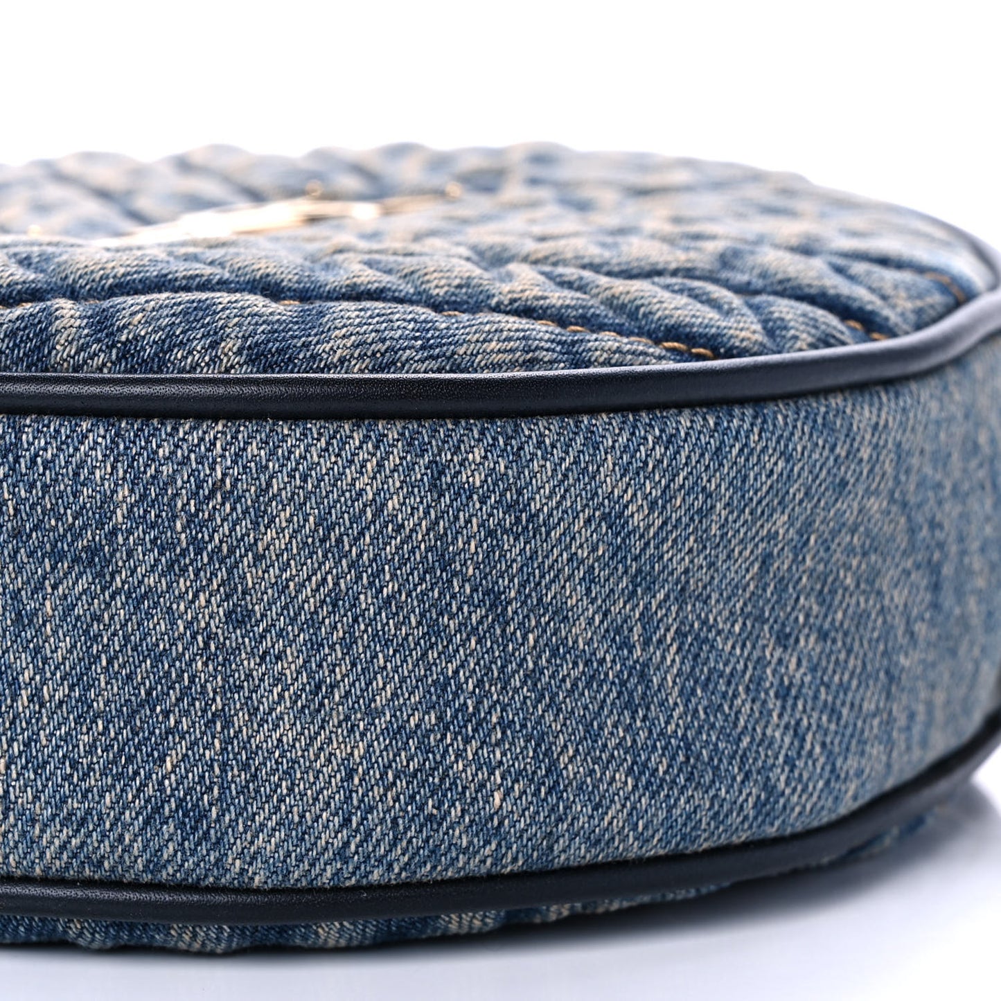 Denim Quilted Monogram Round Crossbody Bag Rodeo Blue