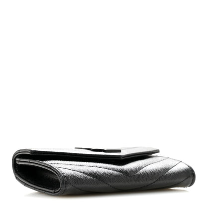 Saint Laurent Grain De Poudre Matelasse Chevron Small Monochrome Monogram Envelope Wallet Black Black 4 of 9