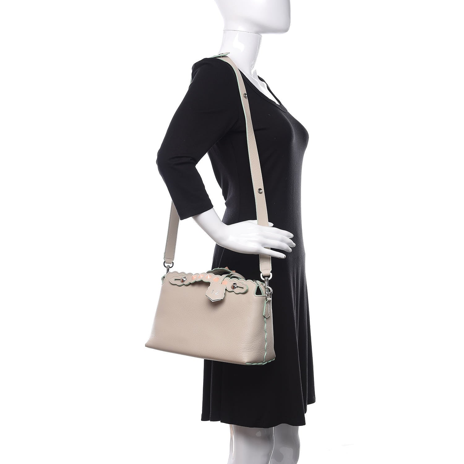 Fendi Vitello Dolce Scalloped Studded Medium By The Way Boston Bag Latte 2 of 11
