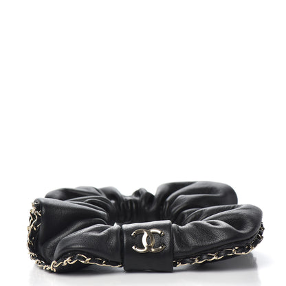 Chanel Lambskin Chain CC Hair Scrunchie Black Gold 3 of 5