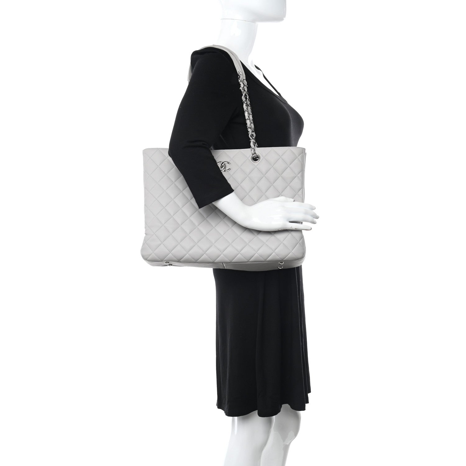 Chanel Calfskin Quilted Large Classic Shopping Tote Grey 2 of 11