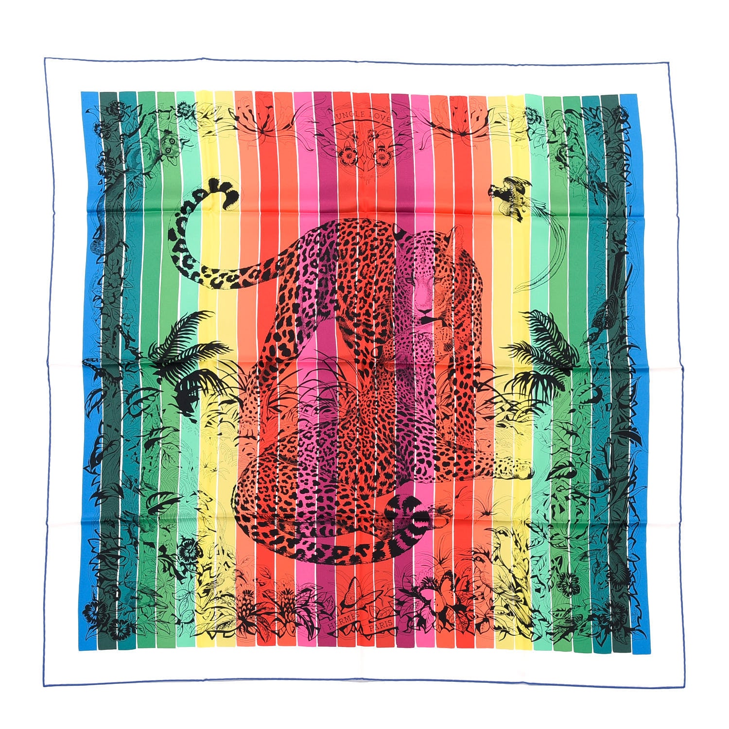 Hermes Silk Carre Jungle Love Rainbow Scarf 90 Rose Vert Jaune 1 of 5
