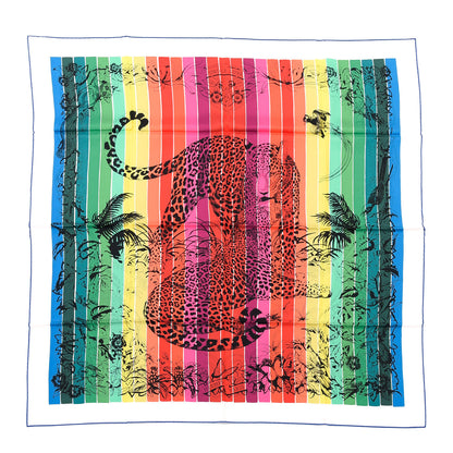 Hermes Silk Carre Jungle Love Rainbow Scarf 90 Rose Vert Jaune 1 of 5
