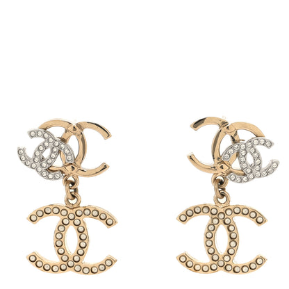 Chanel Crystal Pearl Double CC Drop Earrings Gold Silver 1 of 5