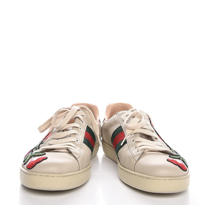 Gucci Calfskin Web Floral Embroidered Mens Ace Sneakers 9 Off White 5 of 10