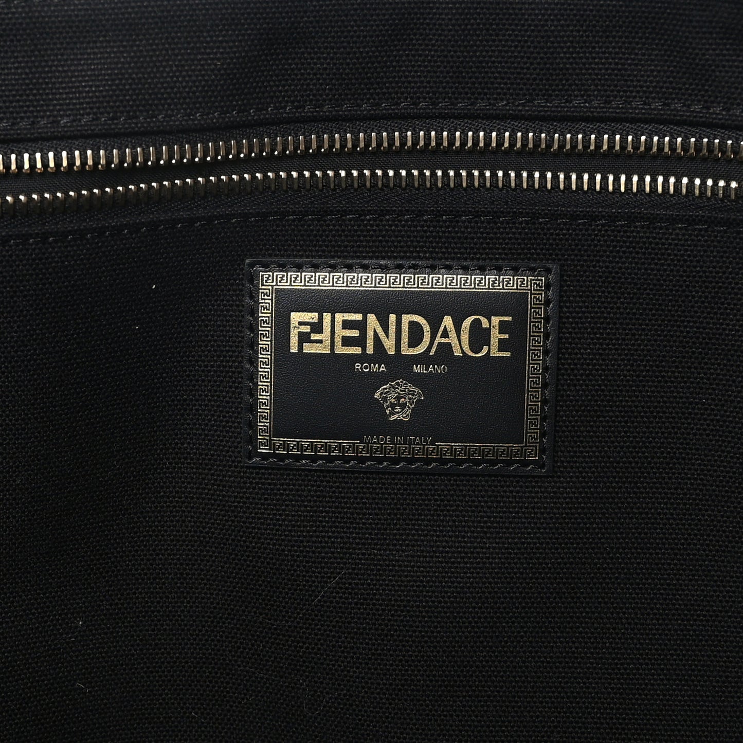 X VERSACE Canvas Fendace Logo Large Shopping Tote Black
