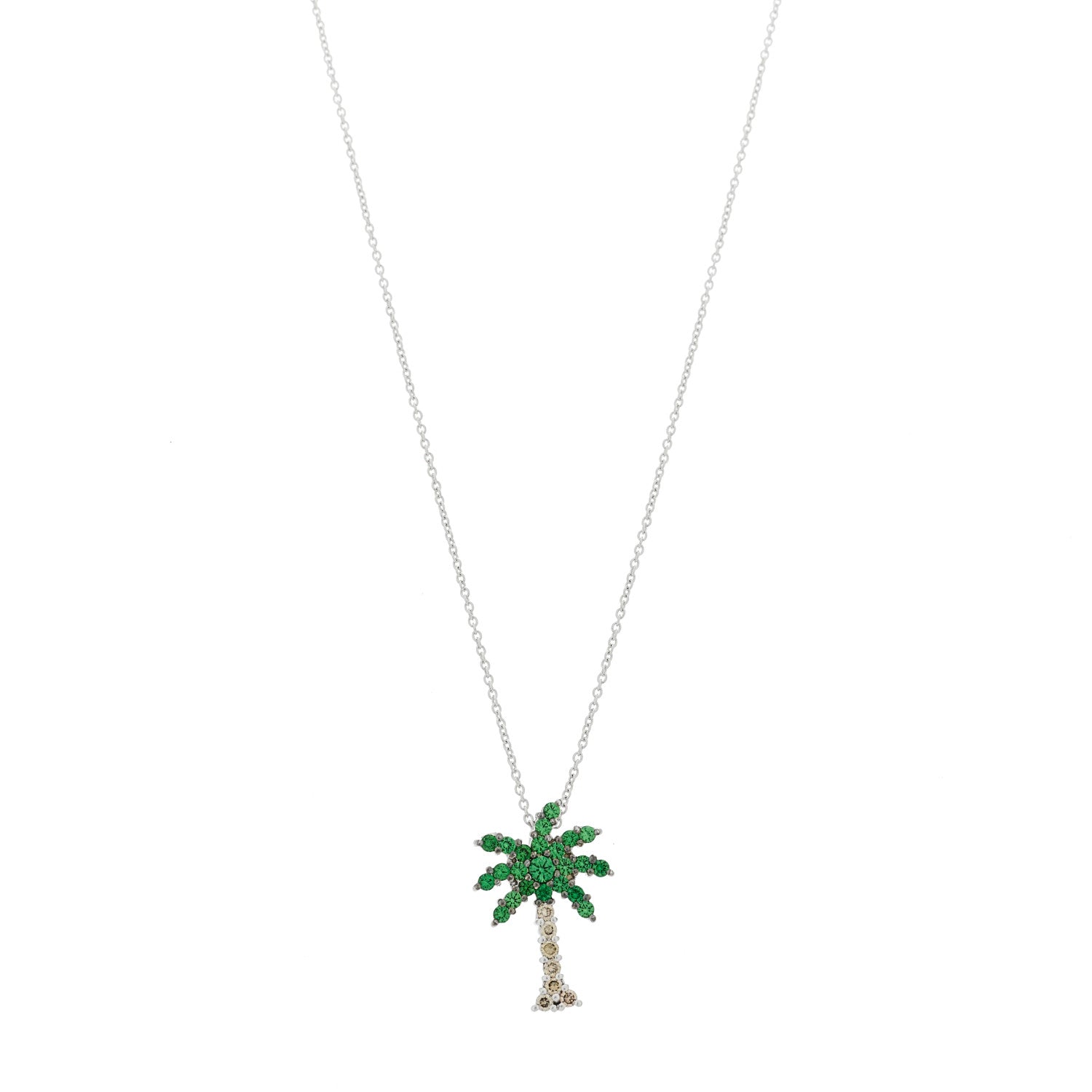 Roberto Coin 18K White Gold Diamond Tsavorite Tiny Treasures Palm Tree Pendant Necklace 1 of 6