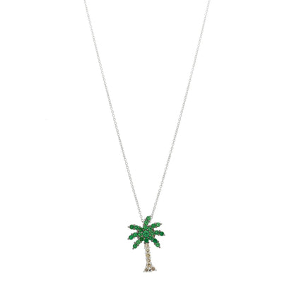 Roberto Coin 18K White Gold Diamond Tsavorite Tiny Treasures Palm Tree Pendant Necklace 1 of 6