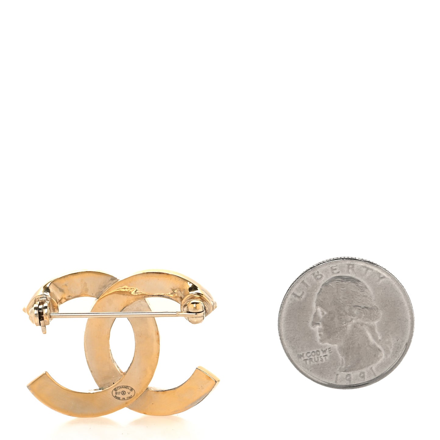 Baguette Crystal Quilted CC Brooch Gold