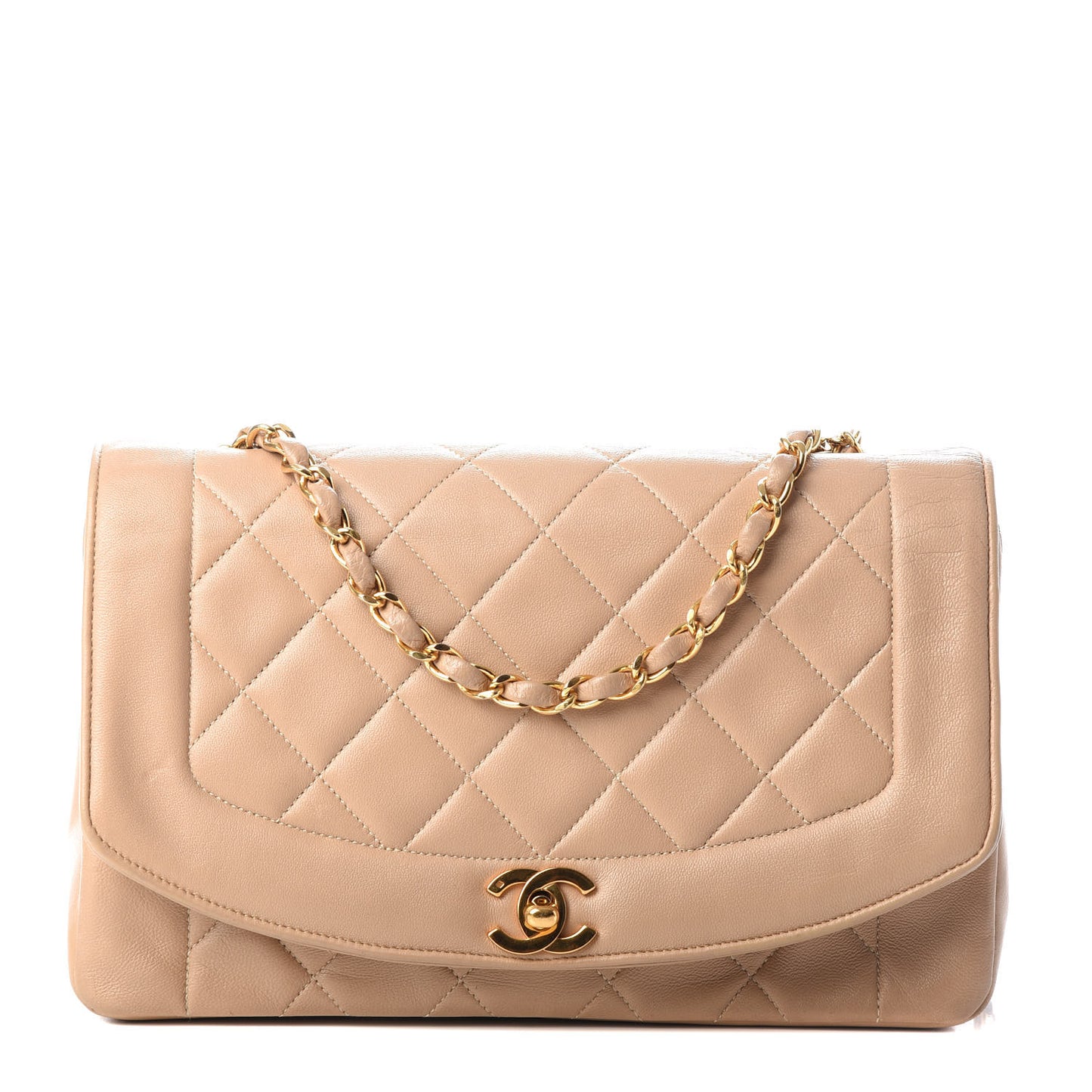 Lambskin Quilted Medium Single Flap Beige