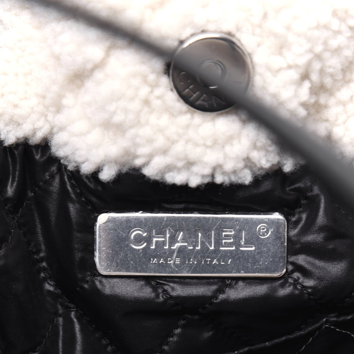 Shearling Sheepskin Tweed Large Coco Neige Tote White Black