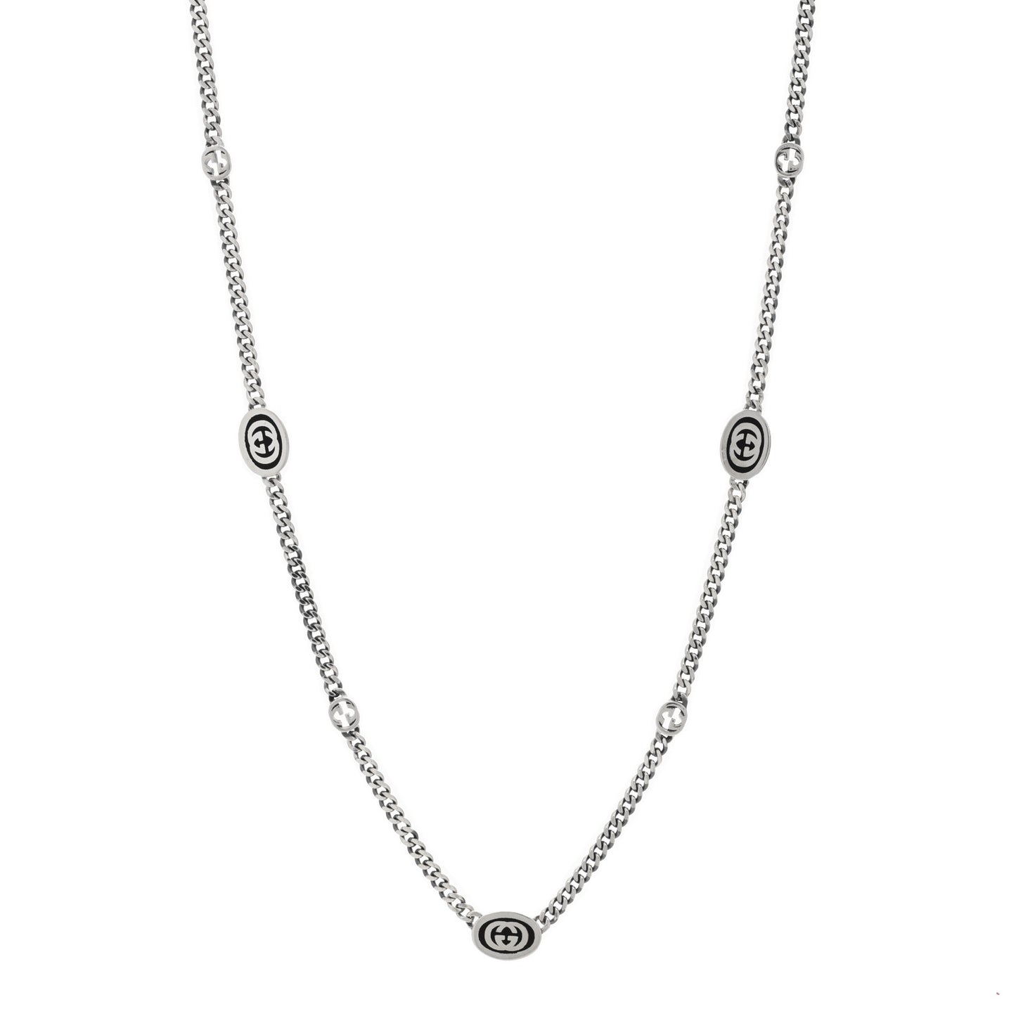 Sterling Silver Enamel Thin Interlocking G Necklace Black