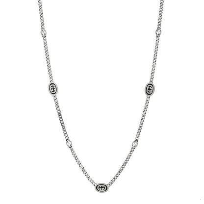 Gucci Sterling Silver Enamel Thin Interlocking G Necklace Black 1 of 3