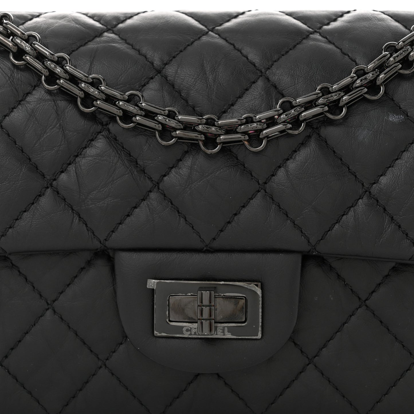 Aged Calfskin Quilted 2.55 Reissue Mini Flap So Black