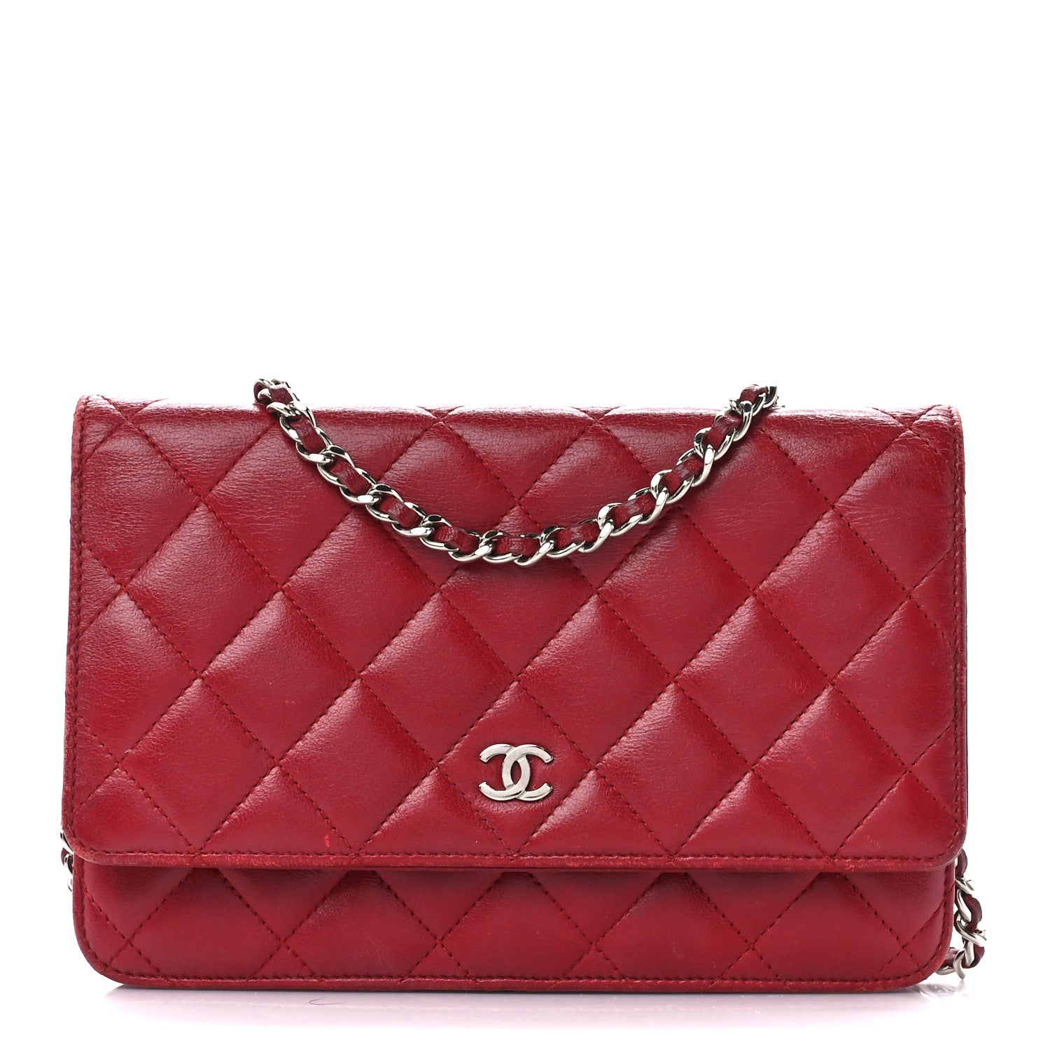 Chanel Lambskin Quilted Wallet On Chain WOC Red 1 of 11