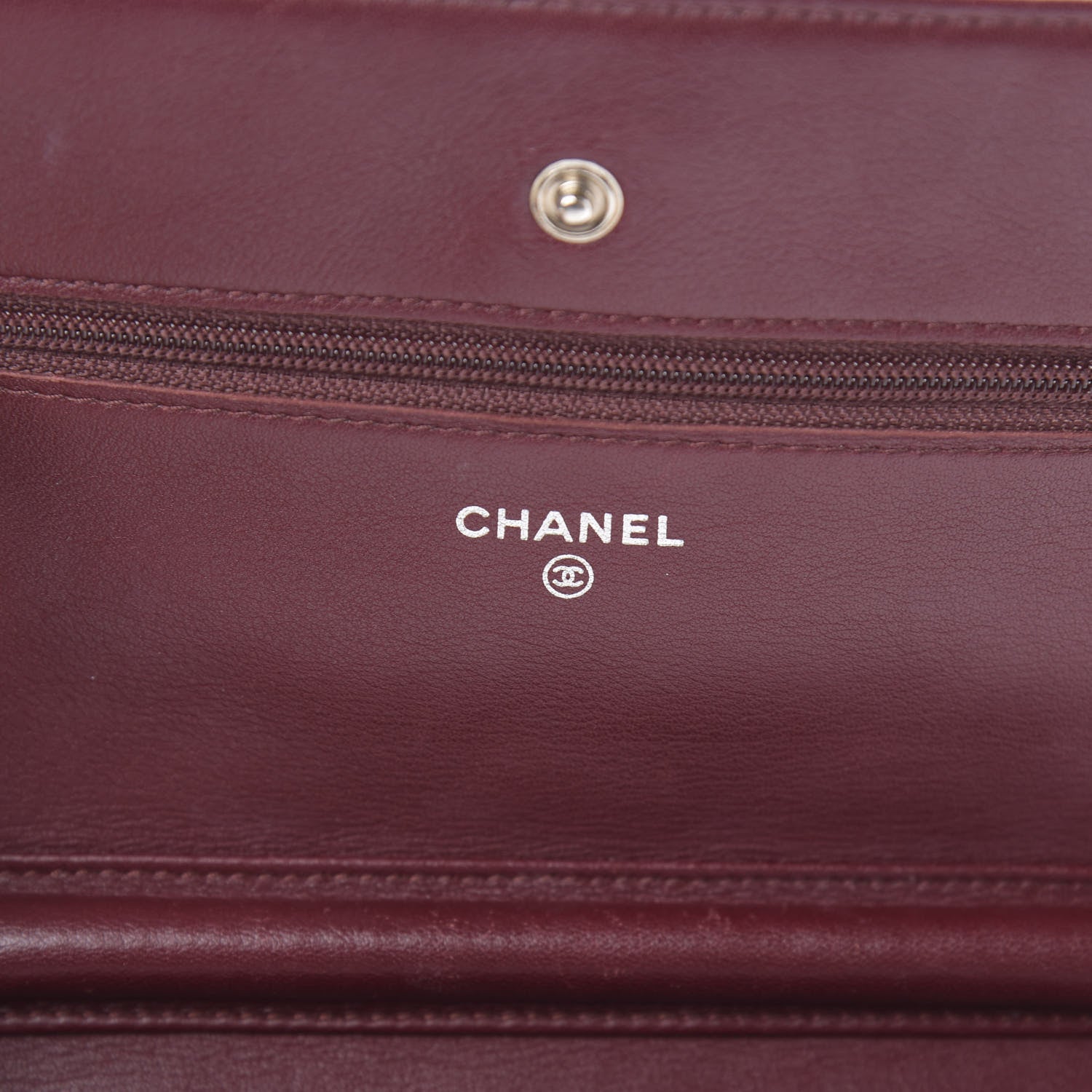 Chanel Patent Quilted Wallet On Chain WOC Burgundy 6 of 13